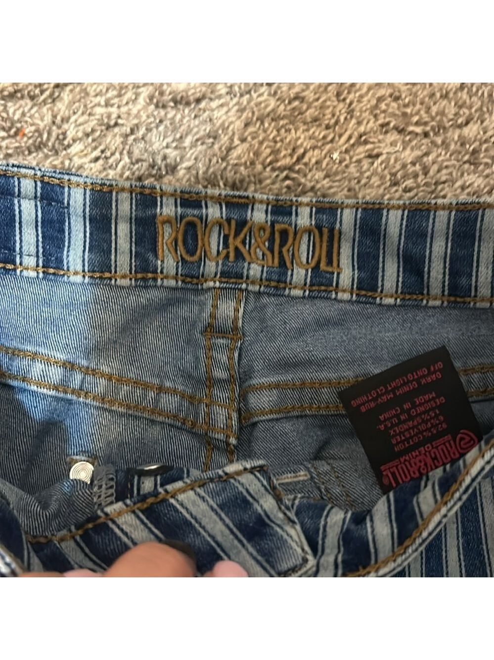 Rock & Roll Denim Y2K High Rise Flare Striped Jeans Size 25 - Picture 4 of 6
